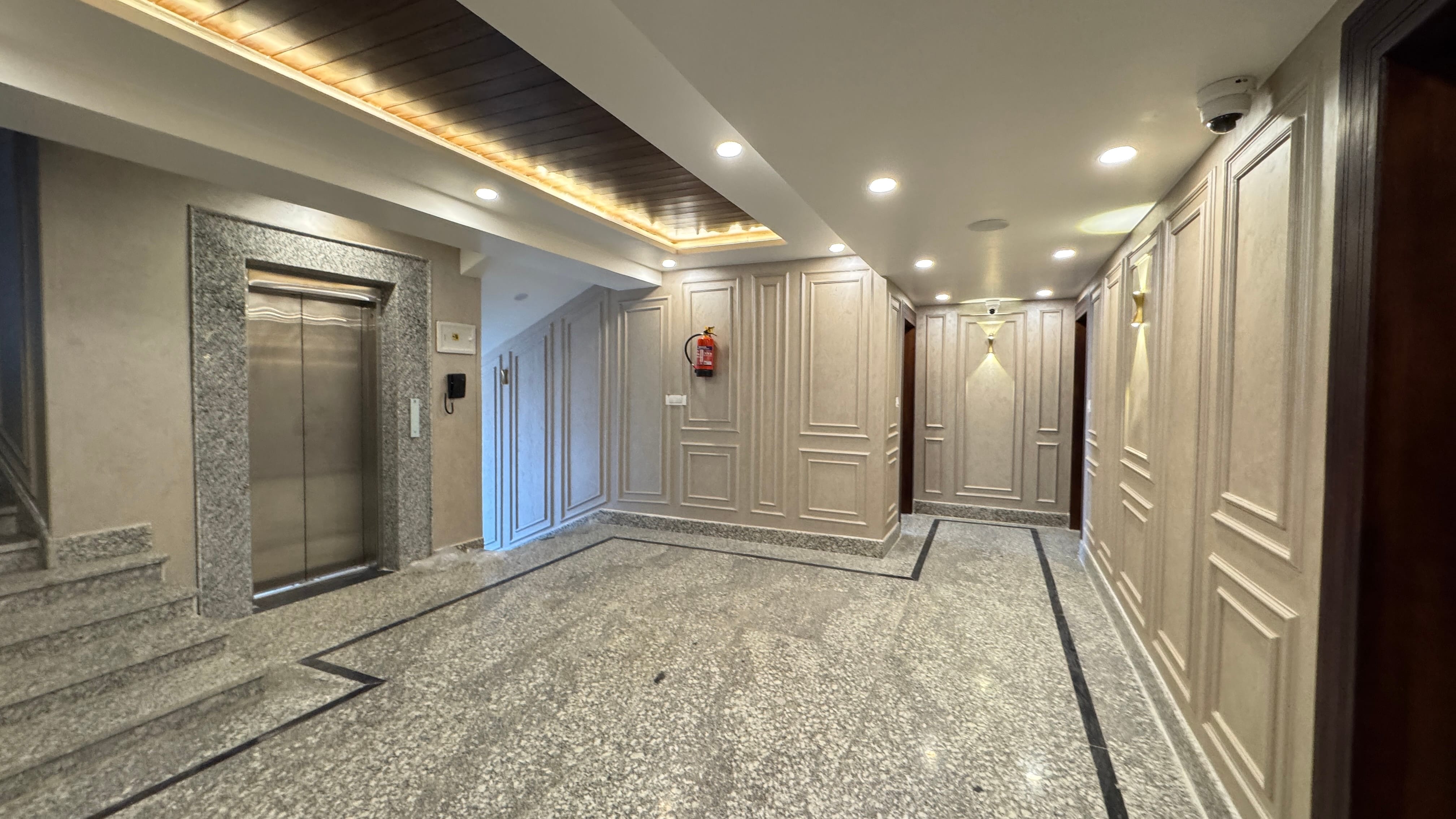 Elegant hotel lobby with elevator